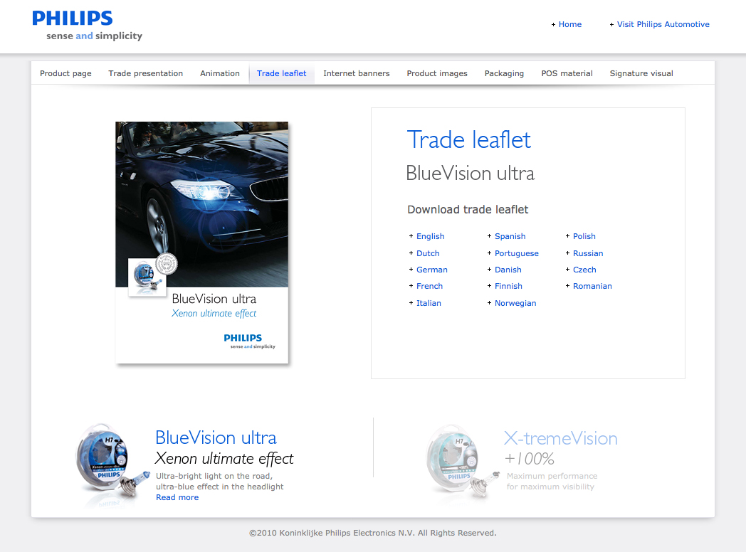 BlueVision ultra and X-tremeVision sales kit - trade leaflet download page